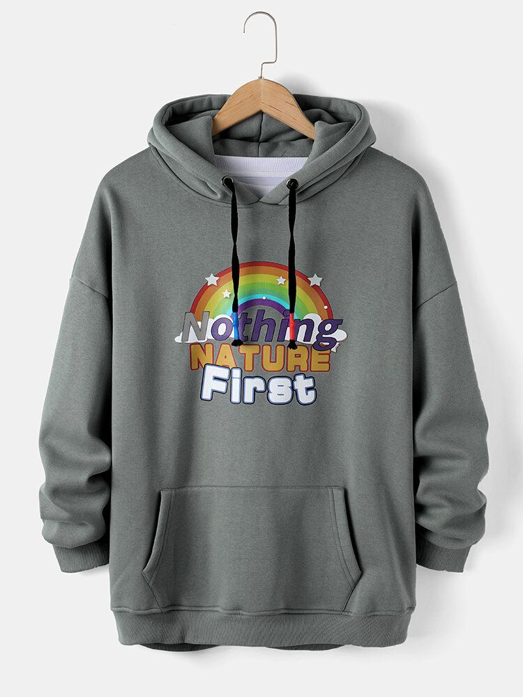 Mannen Cartoon Regenboog Letter Print Trekkoord Casual Hoodie
