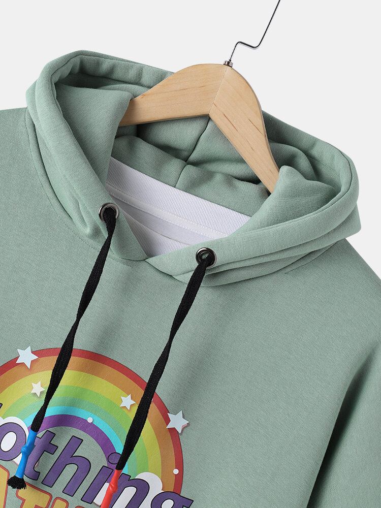 Mannen Cartoon Regenboog Letter Print Trekkoord Casual Hoodie