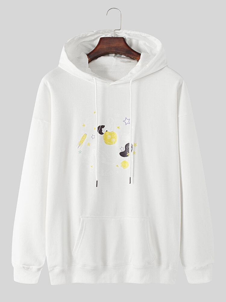 Mannen Grappige Ruimte Astronaut Grafische Katoenen Drop Schouder Hoodies