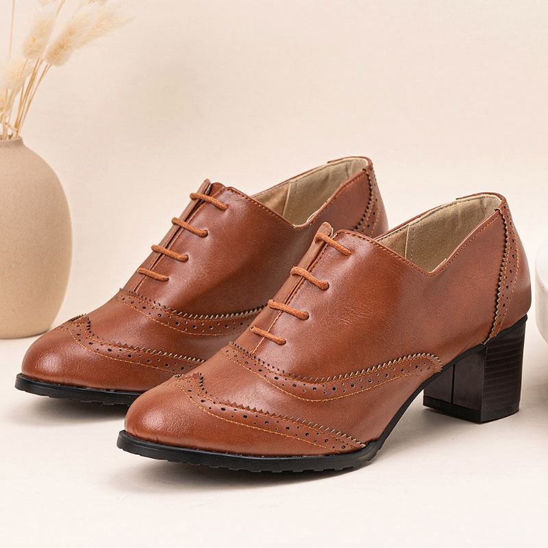 Grote Maat Dames Lace-up Comfortabele Retro Oxfords Hakken