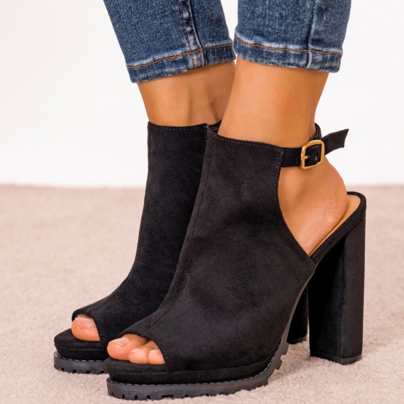Plus Maat Damesmode Gesp Zwarte Hakken Sandalen