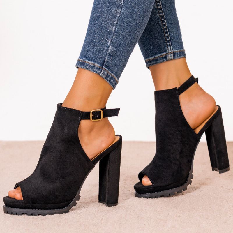 Plus Maat Damesmode Gesp Zwarte Hakken Sandalen