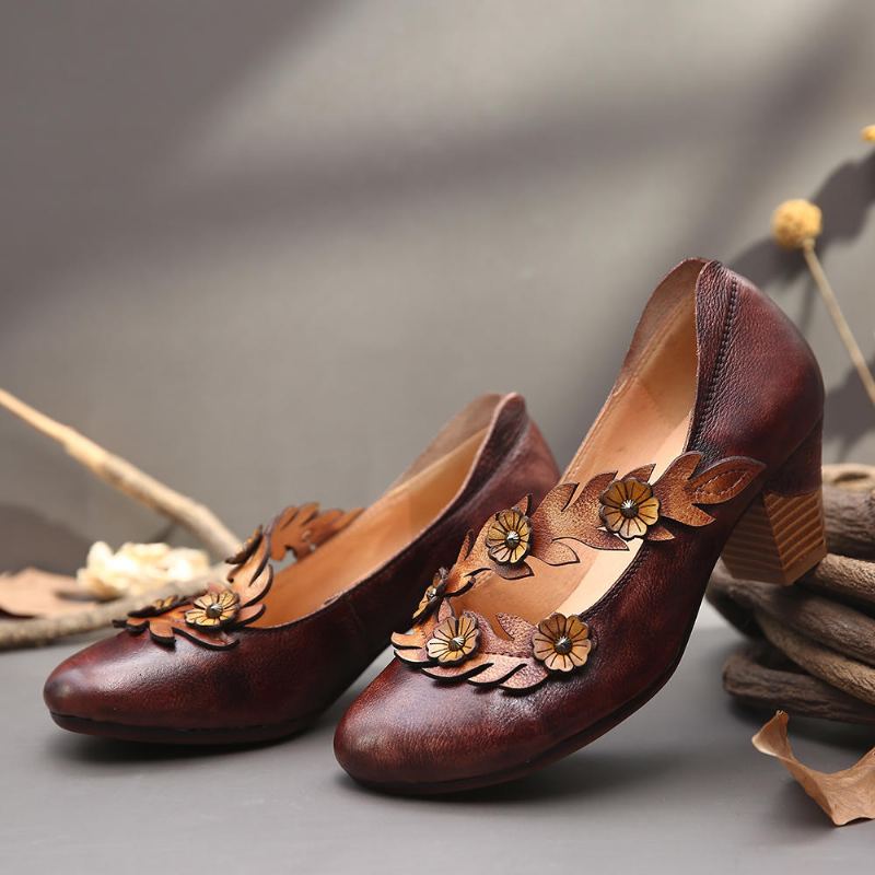 Vrouwen Bloem Decoratie Echt Leer Slip Op Lente Pompen