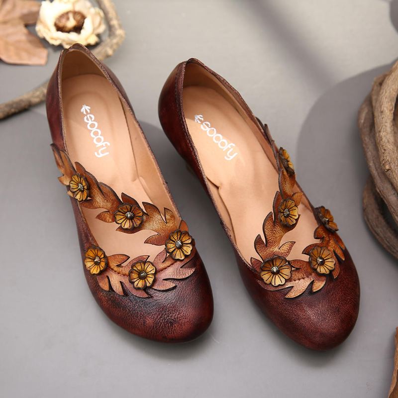 Vrouwen Bloem Decoratie Echt Leer Slip Op Lente Pompen