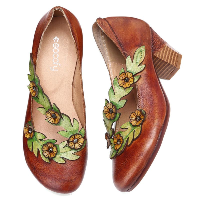 Vrouwen Bloem Decoratie Echt Leer Slip Op Lente Pompen