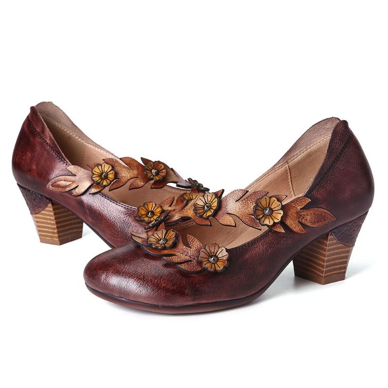 Vrouwen Bloem Decoratie Echt Leer Slip Op Lente Pompen