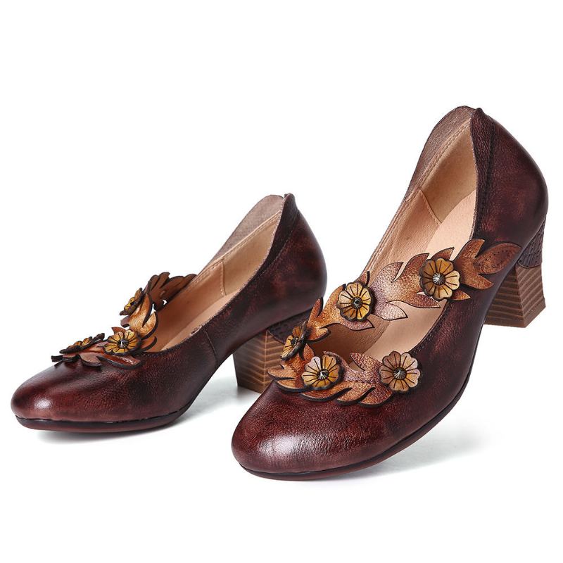 Vrouwen Bloem Decoratie Echt Leer Slip Op Lente Pompen