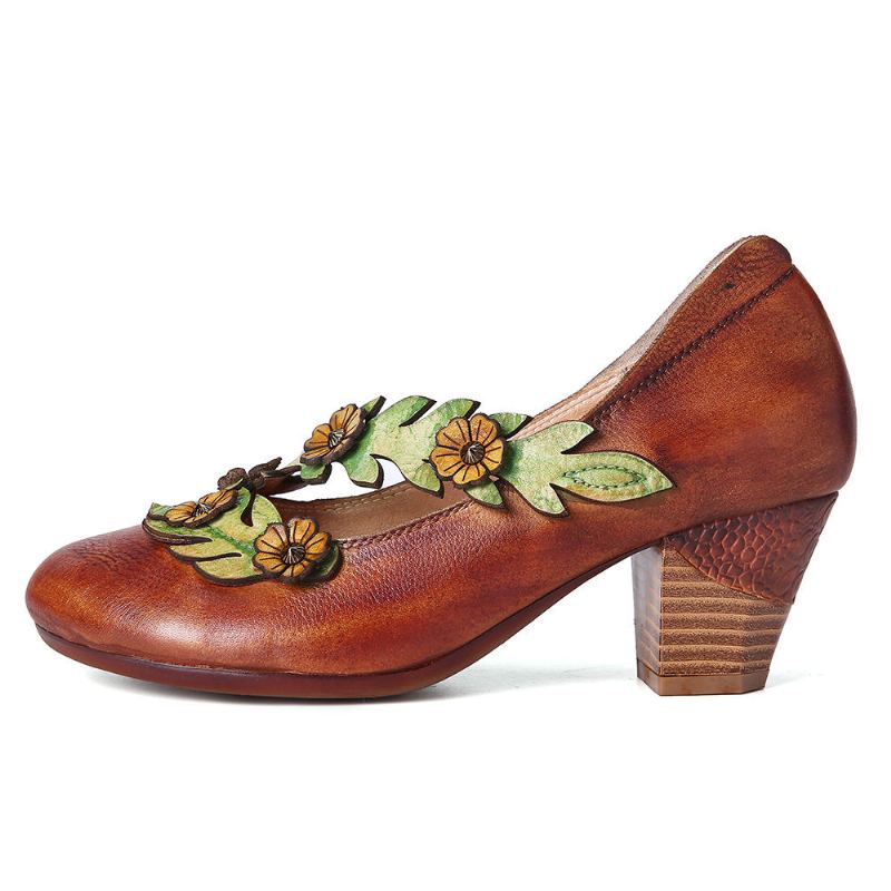 Vrouwen Bloem Decoratie Echt Leer Slip Op Lente Pompen
