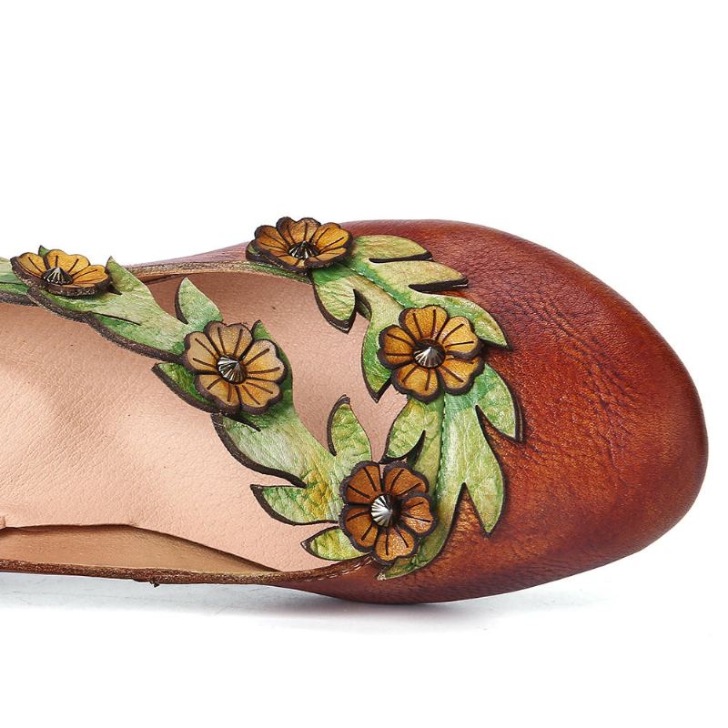 Vrouwen Bloem Decoratie Echt Leer Slip Op Lente Pompen