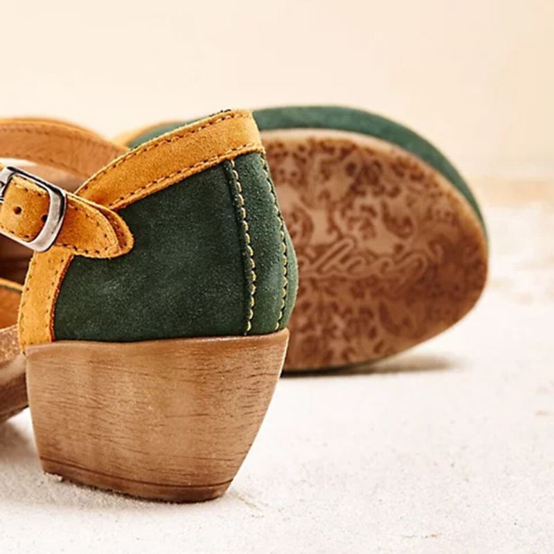 Vrouwen Borduurwerk Ronde Neus Enkelbandje Comfortabele Casual Hakken Pumps