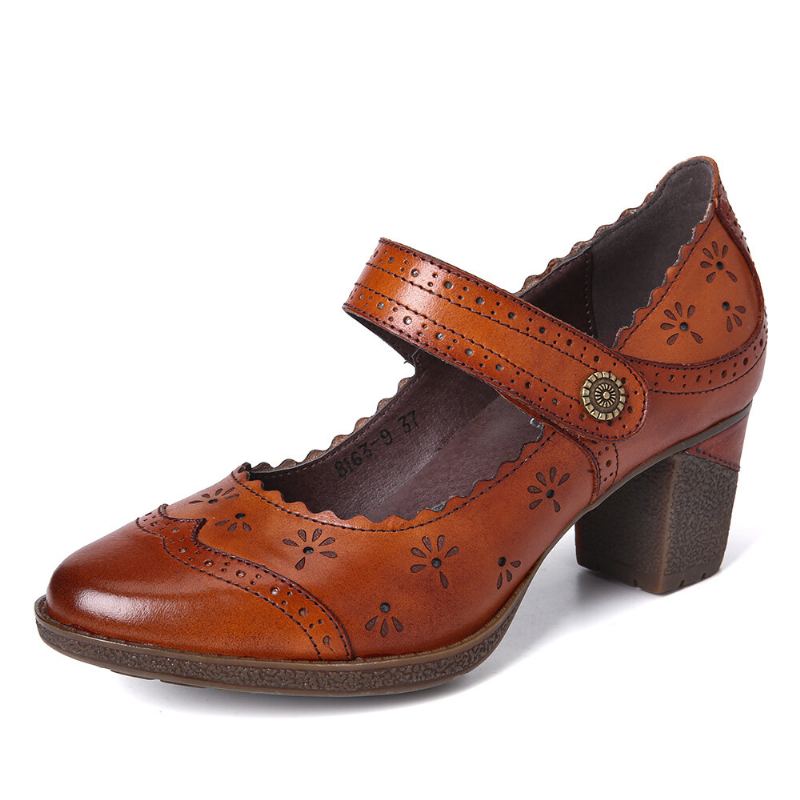 Vrouwen Echt Leer Retro Hollow Elegante Lente Pompen