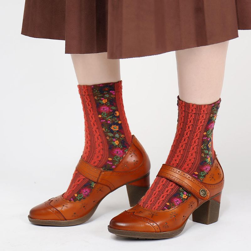 Vrouwen Echt Leer Retro Hollow Elegante Lente Pompen