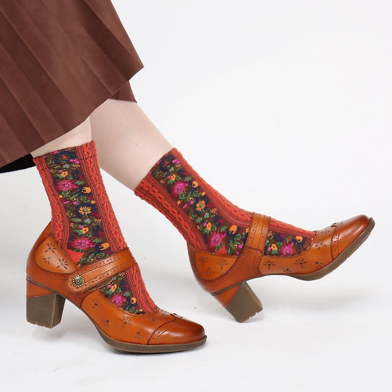 Vrouwen Echt Leer Retro Hollow Elegante Lente Pompen