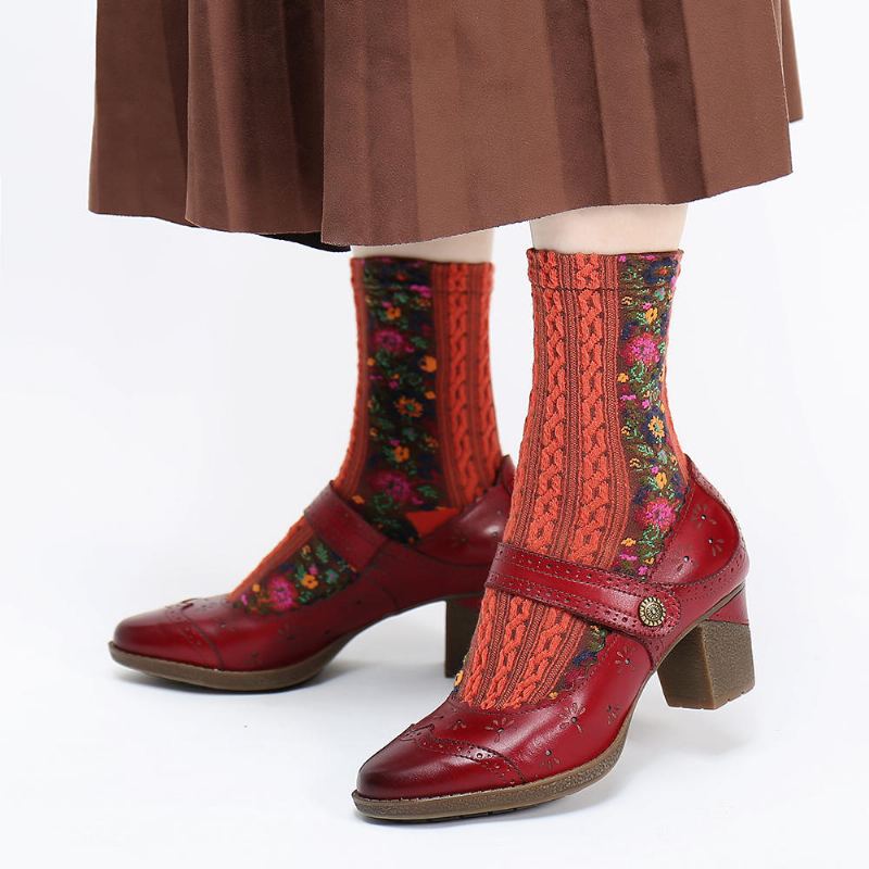 Vrouwen Echt Leer Retro Hollow Elegante Lente Pompen