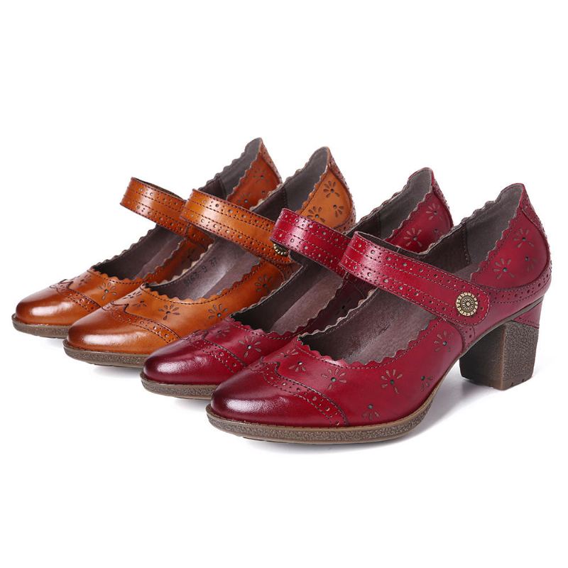 Vrouwen Echt Leer Retro Hollow Elegante Lente Pompen