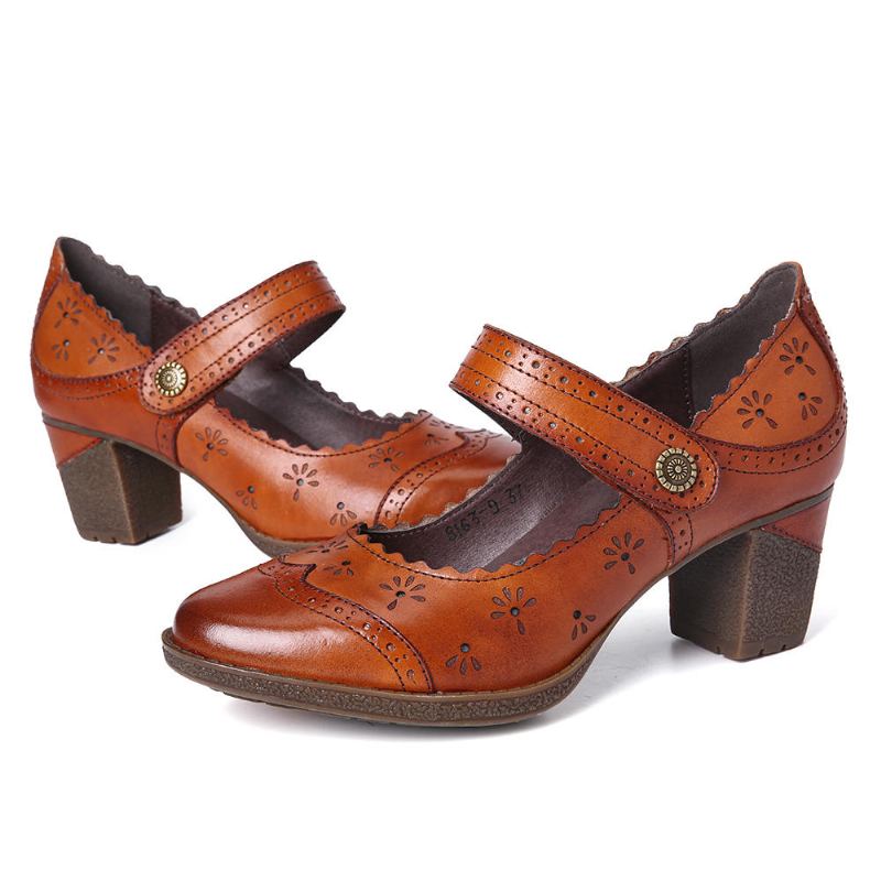 Vrouwen Echt Leer Retro Hollow Elegante Lente Pompen