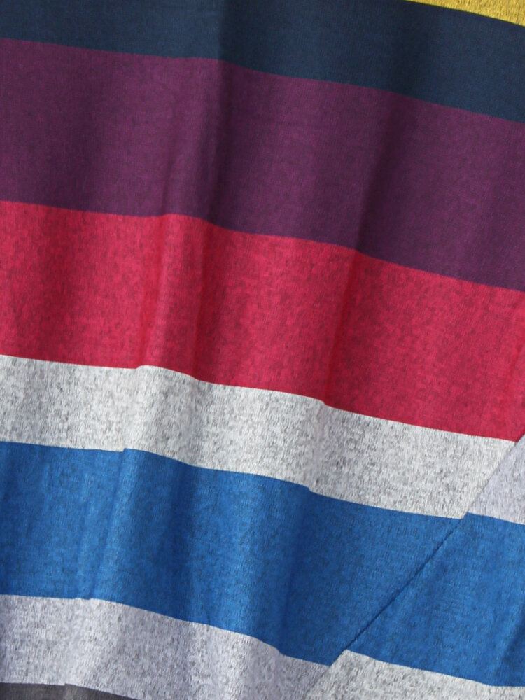 Dames Meerkleurig Gestreept T-shirt Met Ronde Hals En Lange Mouwen Met Gedraaide Zoom