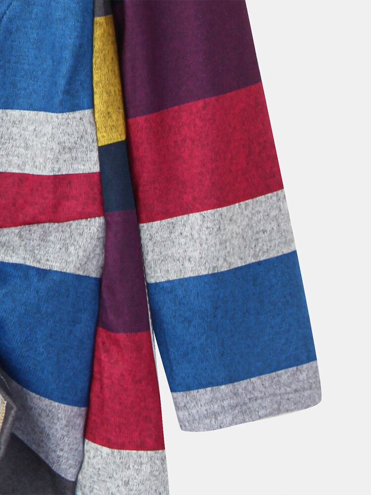 Dames Meerkleurig Gestreept T-shirt Met Ronde Hals En Lange Mouwen Met Gedraaide Zoom