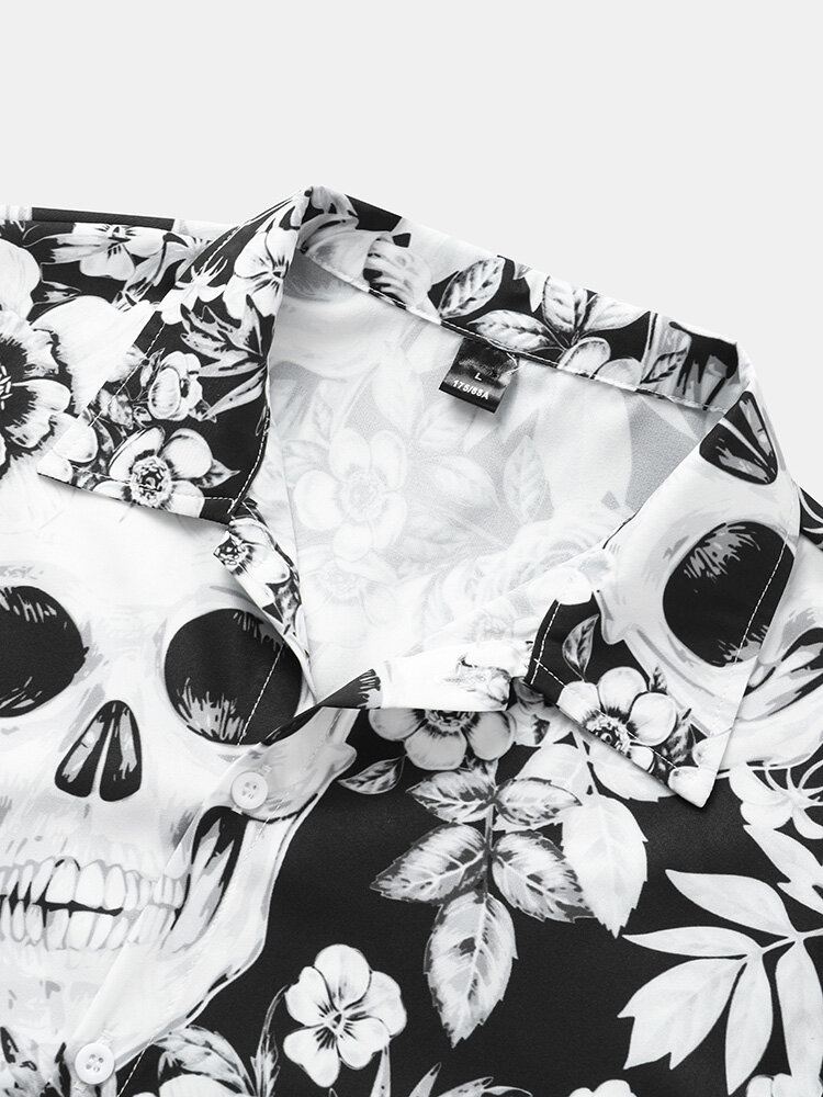 Halloween-hemd Met Korte Mouwen Voor Heren Met Bloemen
