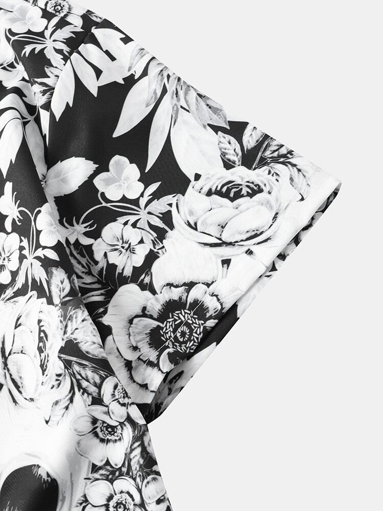 Halloween-hemd Met Korte Mouwen Voor Heren Met Bloemen
