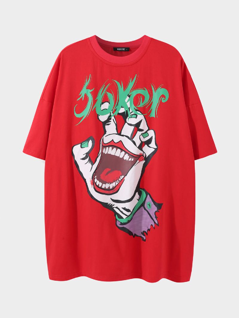 Heren Kleurrijke Hand En Clown Print Losse Fit Zacht Ademend T-shirt