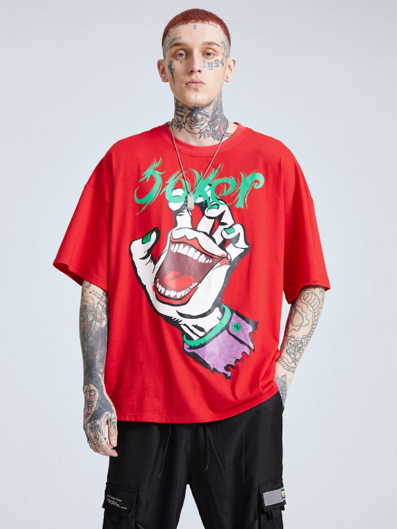 Heren Kleurrijke Hand En Clown Print Losse Fit Zacht Ademend T-shirt