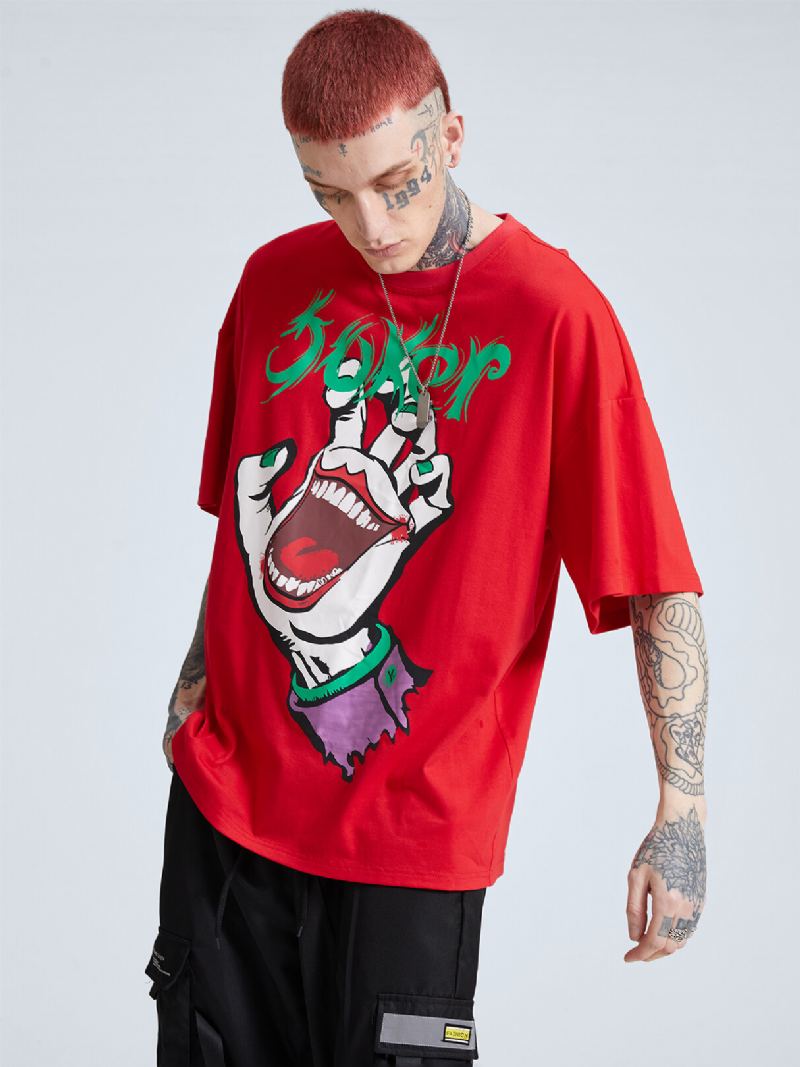 Heren Kleurrijke Hand En Clown Print Losse Fit Zacht Ademend T-shirt