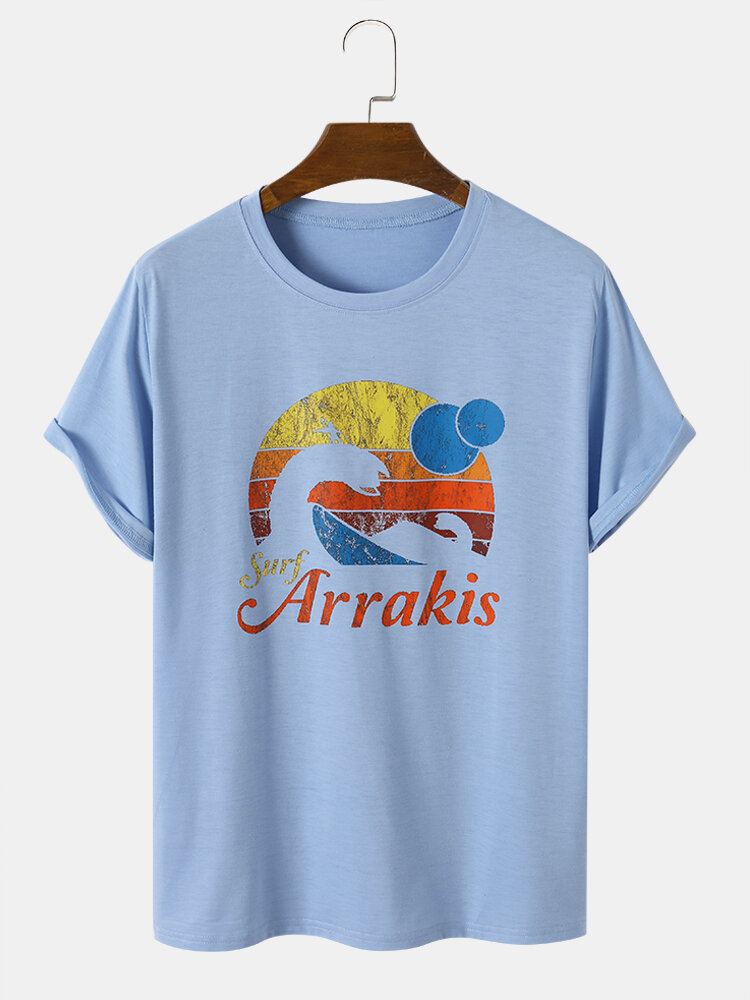 Heren Letter Icon Print Korte Mouw Alle Matched Huidvriendelijke T-shirts Met Ronde Hals