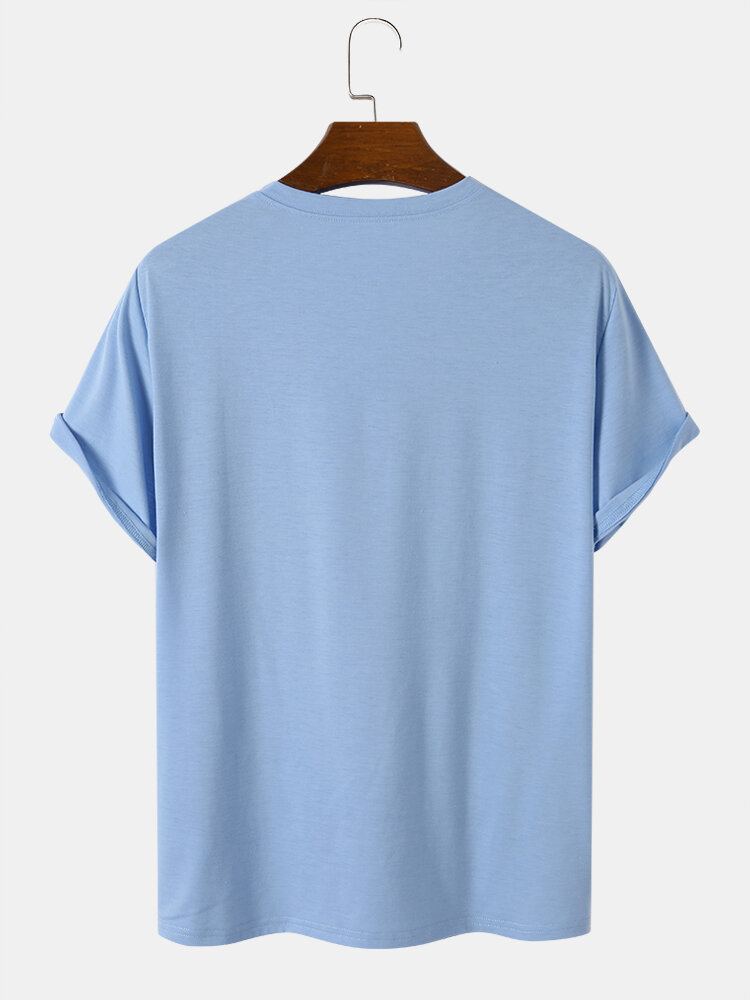 Heren Letter Icon Print Korte Mouw Alle Matched Huidvriendelijke T-shirts Met Ronde Hals