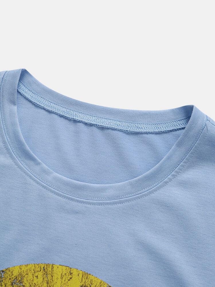 Heren Letter Icon Print Korte Mouw Alle Matched Huidvriendelijke T-shirts Met Ronde Hals