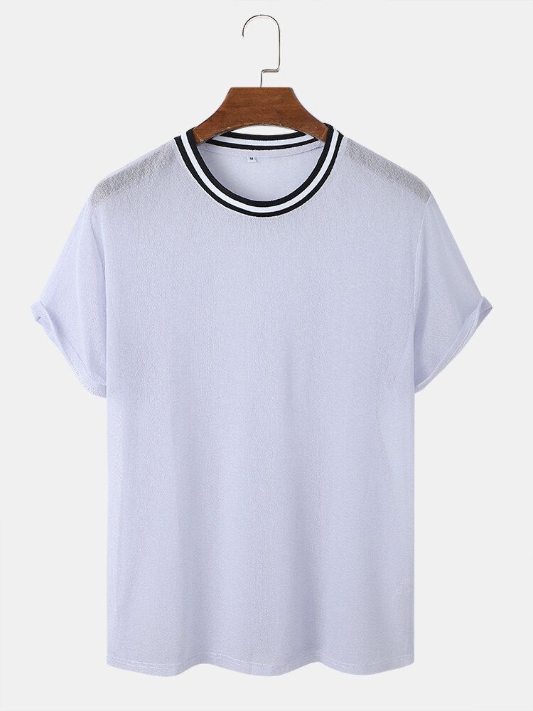 Heren T-shirts Met Contrasterend Mesh En Ronde Hals Dunne Korte Mouwen