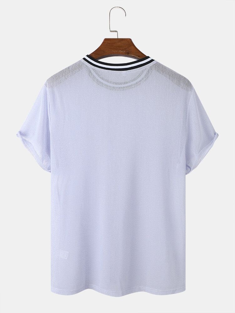 Heren T-shirts Met Contrasterend Mesh En Ronde Hals Dunne Korte Mouwen