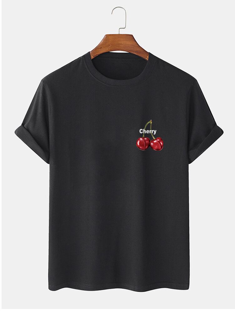 Heren T-shirts Met Korte Mouwen Van 100% Katoen Met Kersenpatroon En Letterprint