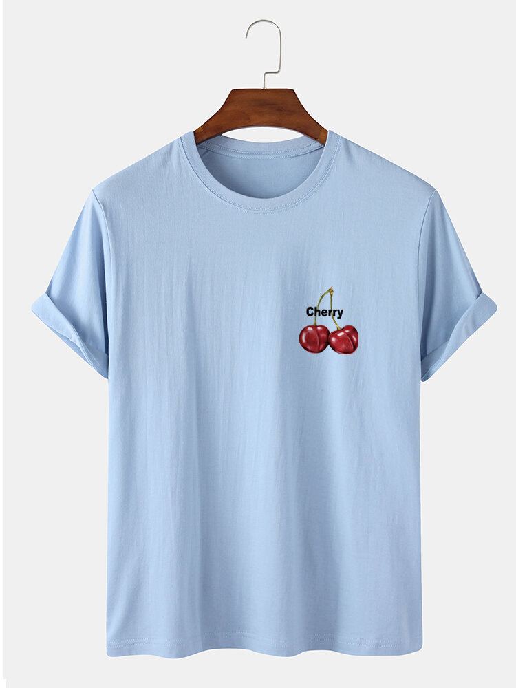Heren T-shirts Met Korte Mouwen Van 100% Katoen Met Kersenpatroon En Letterprint