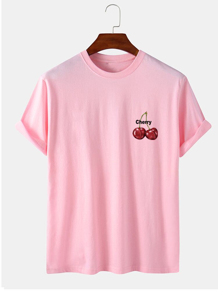 Heren T-shirts Met Korte Mouwen Van 100% Katoen Met Kersenpatroon En Letterprint