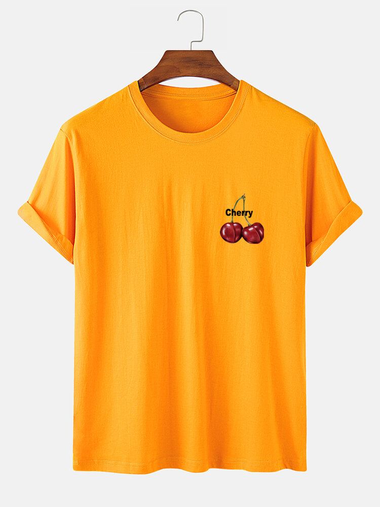 Heren T-shirts Met Korte Mouwen Van 100% Katoen Met Kersenpatroon En Letterprint