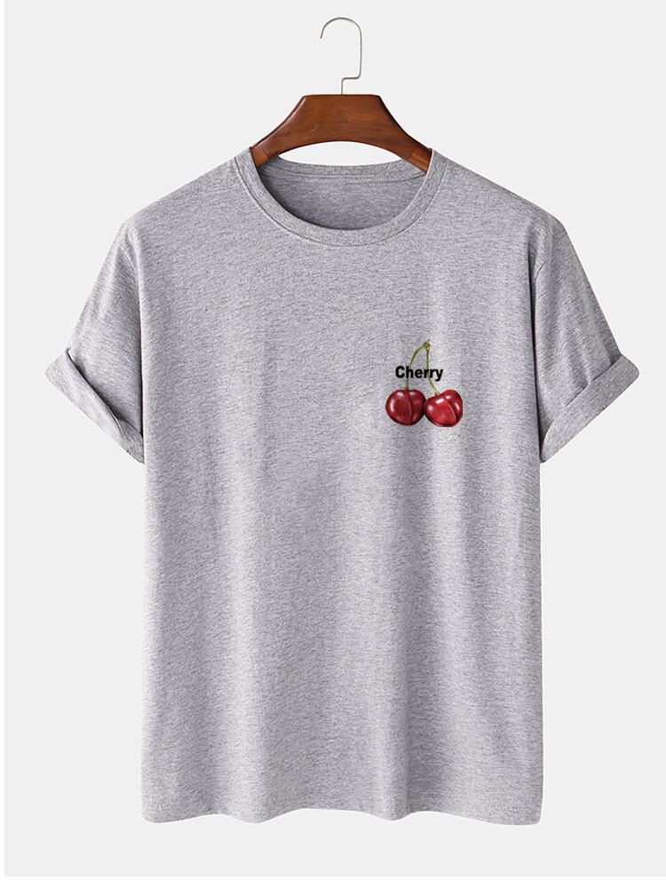 Heren T-shirts Met Korte Mouwen Van 100% Katoen Met Kersenpatroon En Letterprint