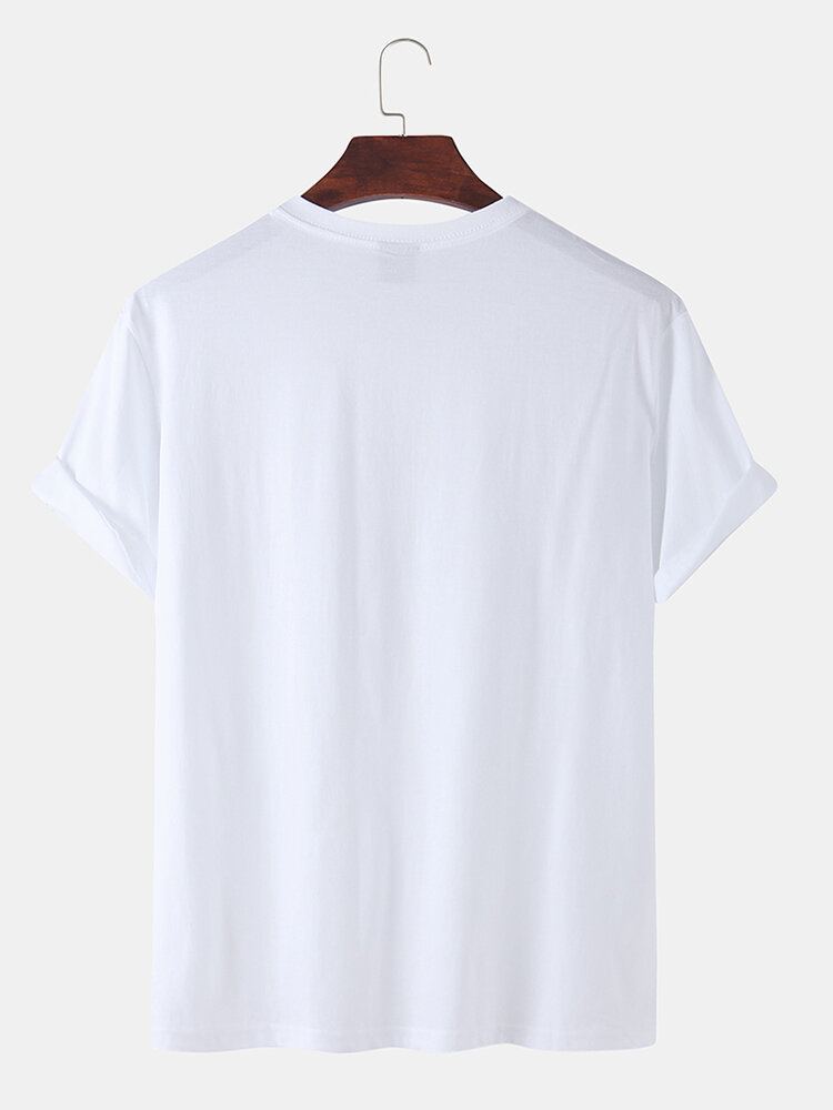 Mannen Cartoon Planeten Print 100% Katoen O-hals T-shirt Met Korte Mouwen