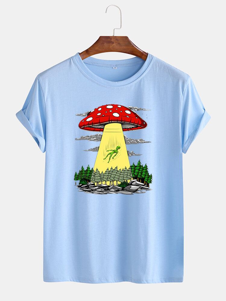 T-shirts Voor Heren Met Ronde Hals En Korte Mouwen Met Cartoonpaddestoelprint