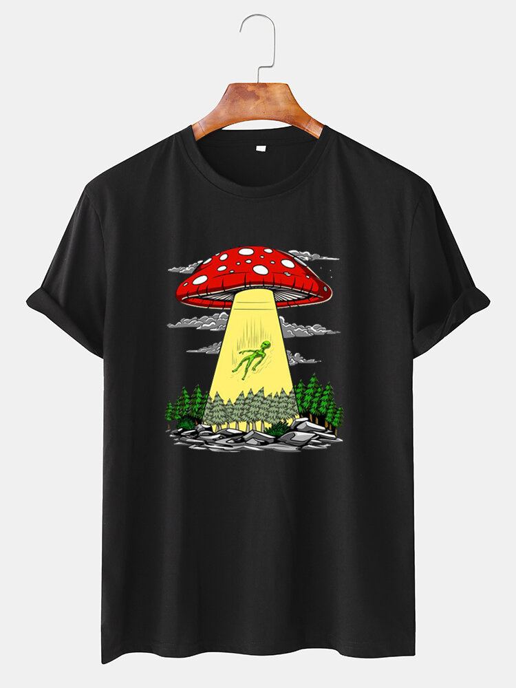 T-shirts Voor Heren Met Ronde Hals En Korte Mouwen Met Cartoonpaddestoelprint