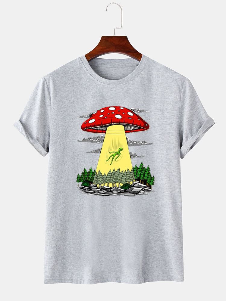 T-shirts Voor Heren Met Ronde Hals En Korte Mouwen Met Cartoonpaddestoelprint