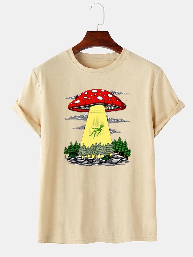 T-shirts Voor Heren Met Ronde Hals En Korte Mouwen Met Cartoonpaddestoelprint