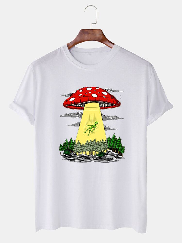 T-shirts Voor Heren Met Ronde Hals En Korte Mouwen Met Cartoonpaddestoelprint