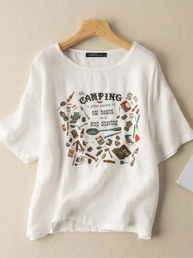 Vrijetijdsbrief Mes En Vork Katoenen T-shirt Met Korte Mouwen