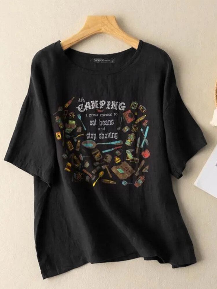 Vrijetijdsbrief Mes En Vork Katoenen T-shirt Met Korte Mouwen