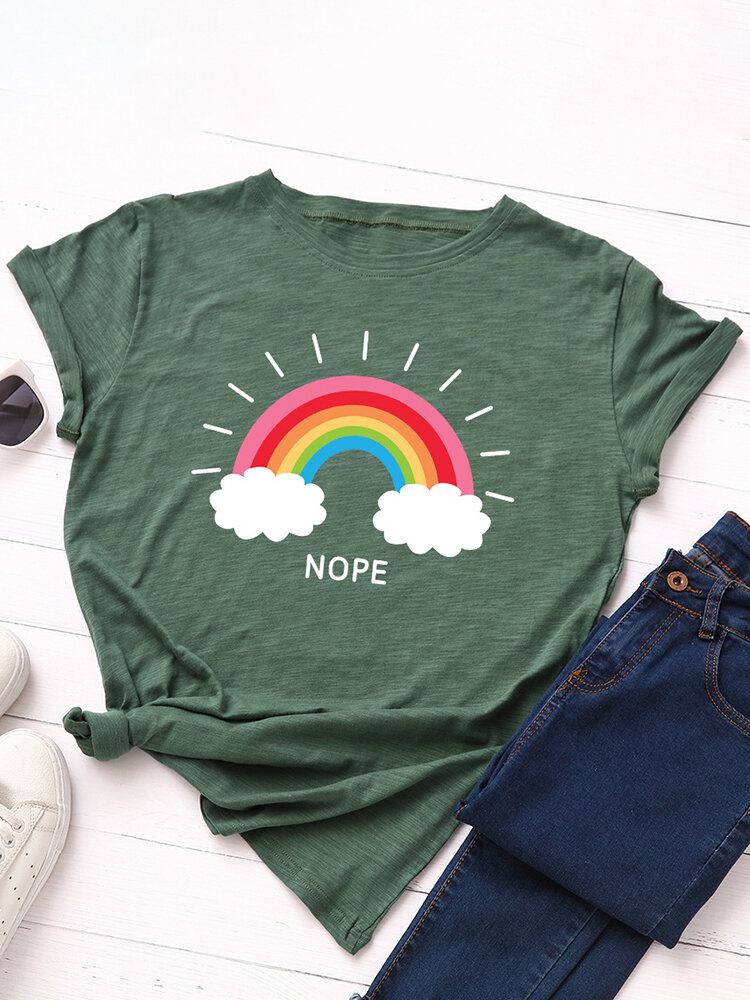 Vrouwen Rainbow Letter Print O-hals Korte Mouw Casual T-shirts