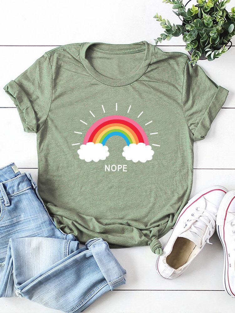 Vrouwen Rainbow Letter Print O-hals Korte Mouw Casual T-shirts