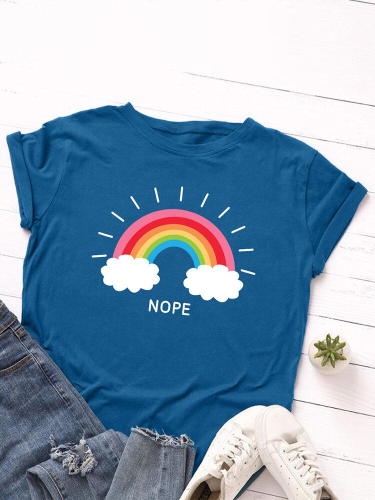 Vrouwen Rainbow Letter Print O-hals Korte Mouw Casual T-shirts