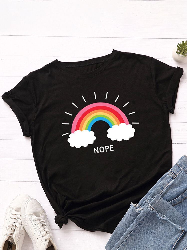 Vrouwen Rainbow Letter Print O-hals Korte Mouw Casual T-shirts