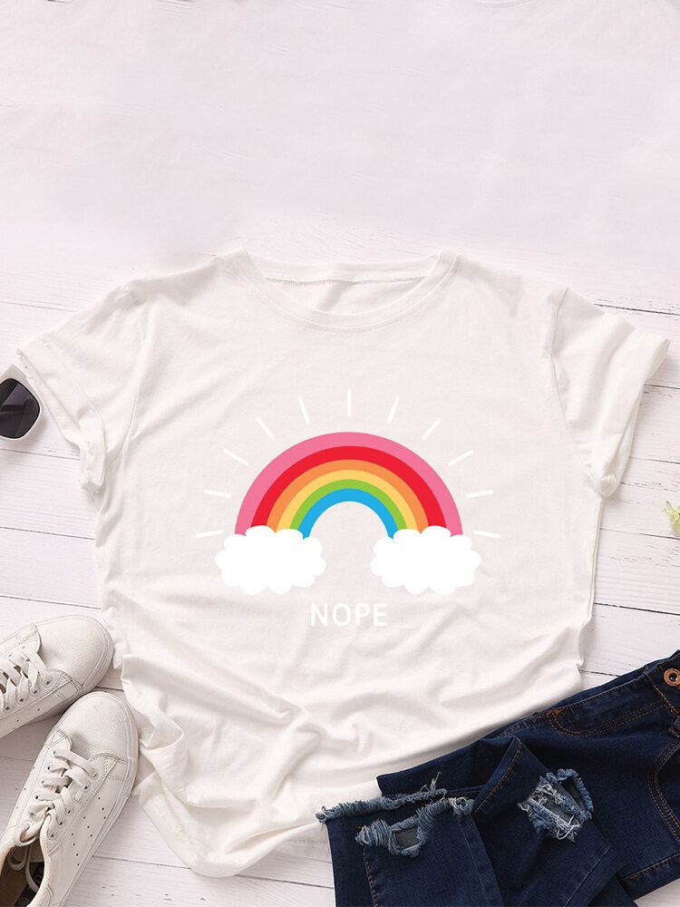 Vrouwen Rainbow Letter Print O-hals Korte Mouw Casual T-shirts
